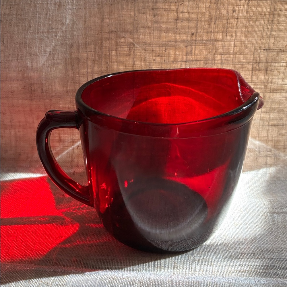 Vintage Ruby Red Glass Creamer Pitcher with Handle 
8 oz